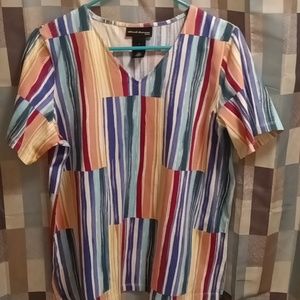 NWT alfred dunner studio beautiful short sleeve multi-colored blouse Size Small